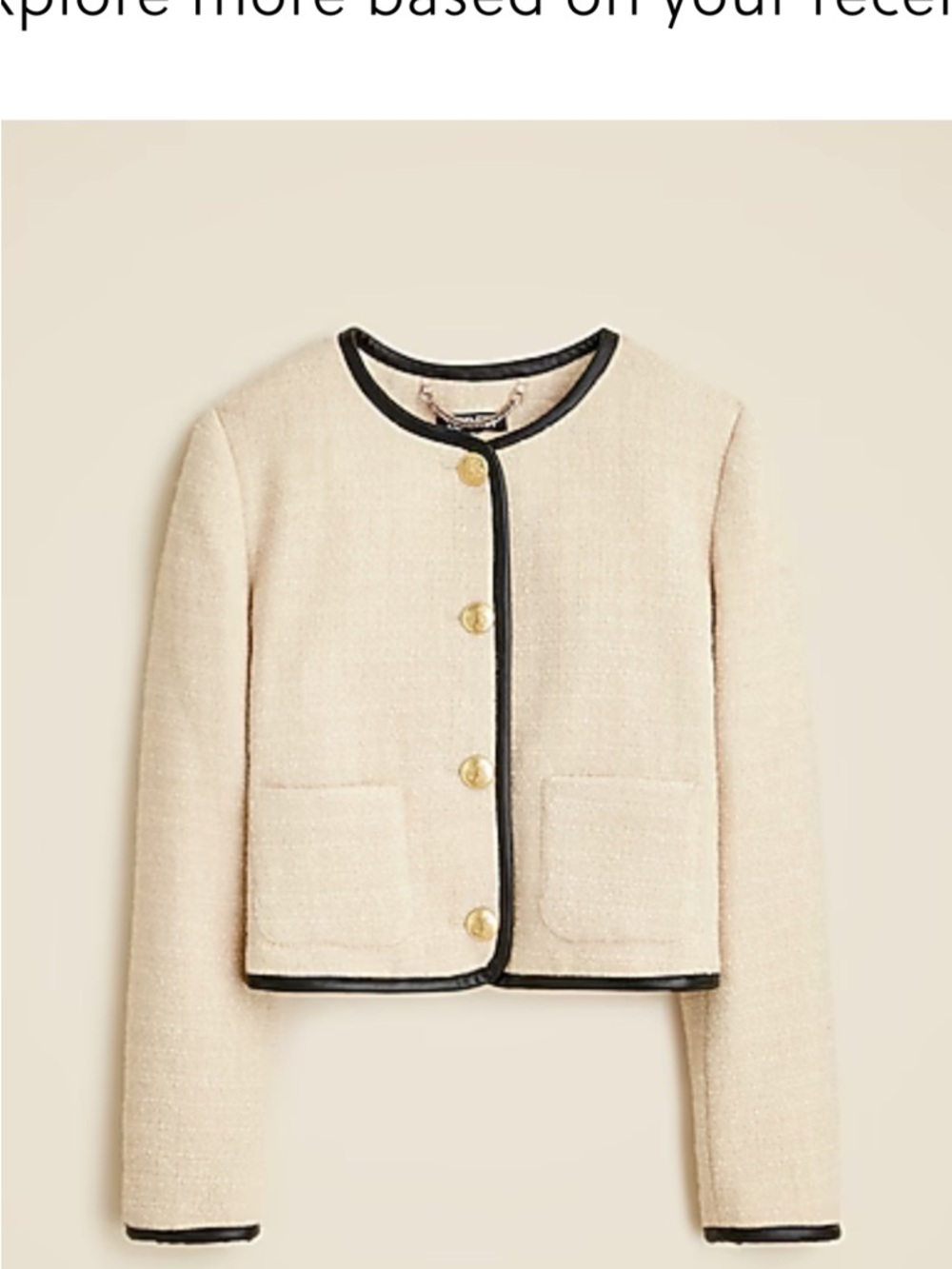 J. Crew Cream Tweed Lady Jacket with Leather Trim